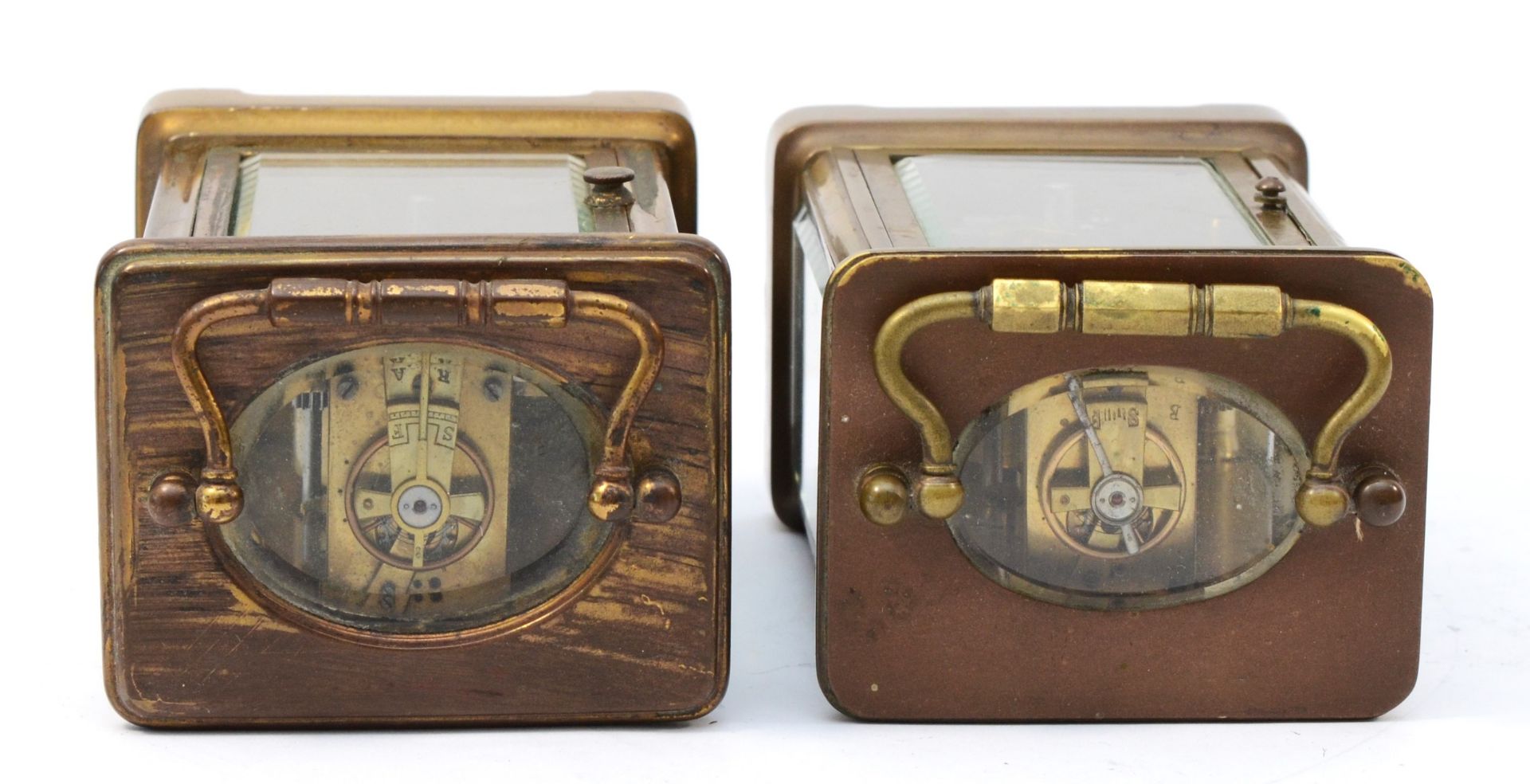 Two early 20th century French brass case carriage clocks, having 8 day movements stamped France. (2) - Image 5 of 5