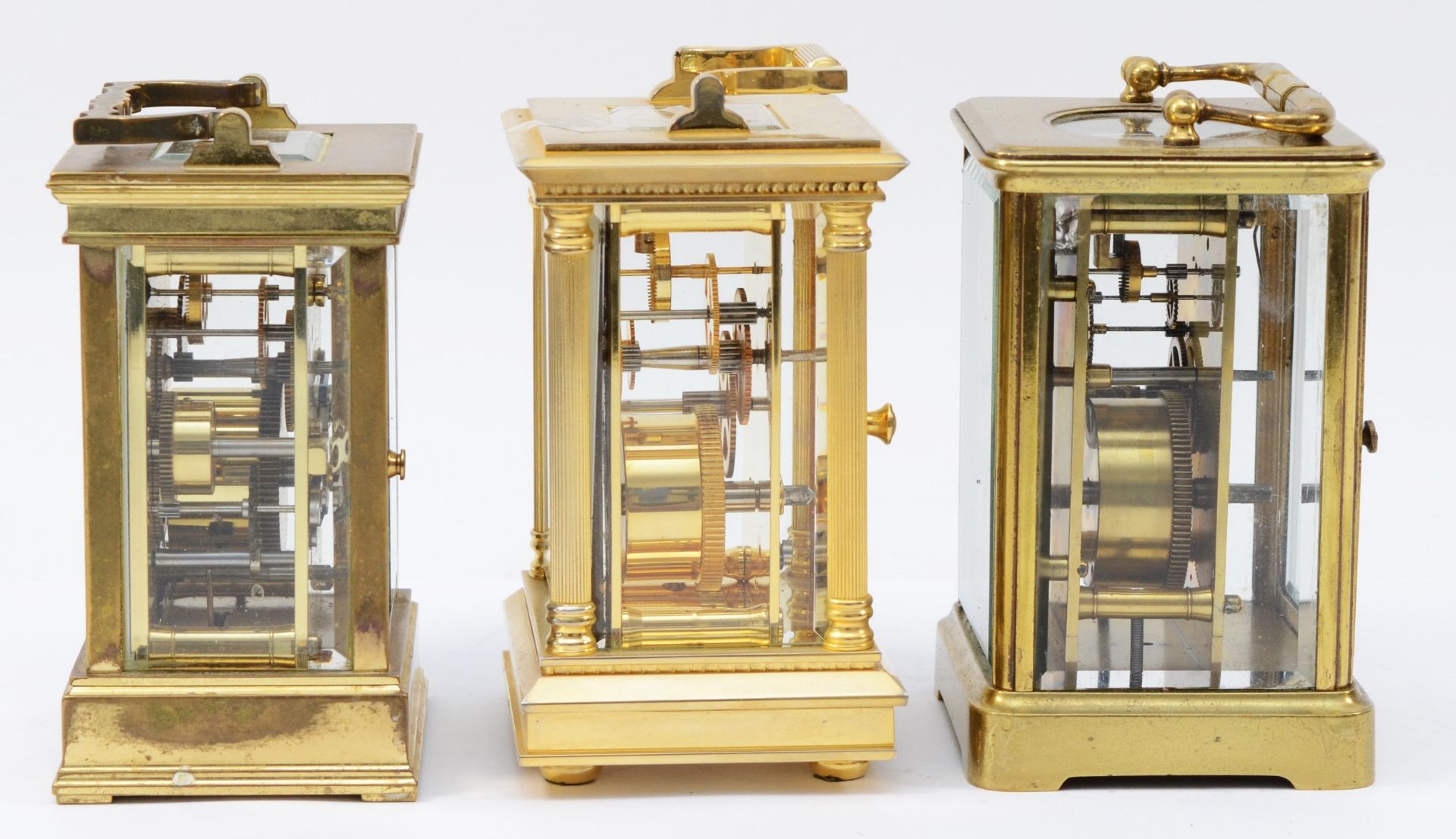 Three 20th century brass carriage clocks, having enamelled dials and 8 day movements. (3) - Image 4 of 5