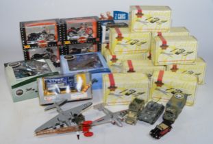 A collection of diecast models, Maisto motorcycles, Matchbox 'Collectables' Oxford 'Aviation' and