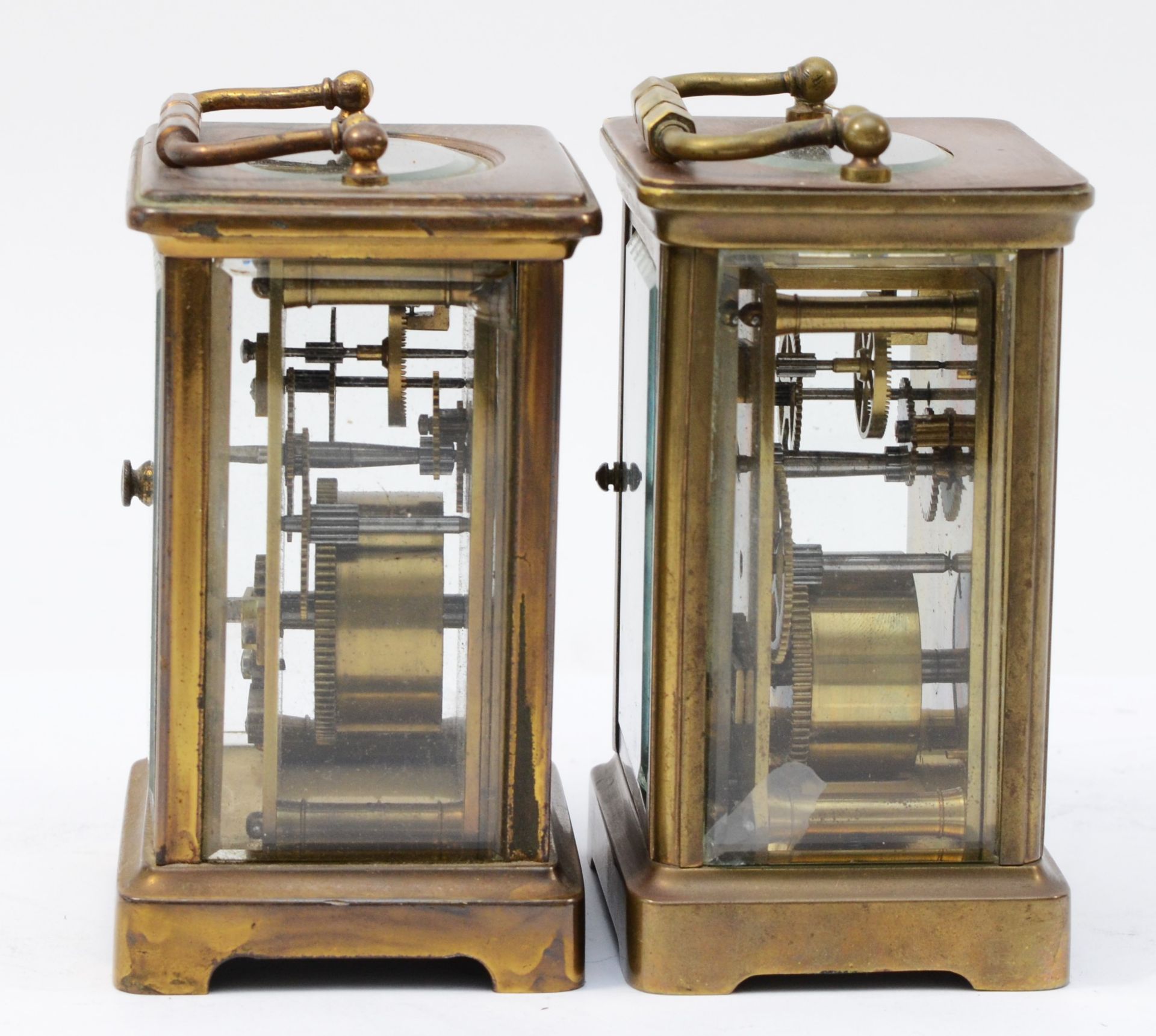 Two early 20th century French brass case carriage clocks, having 8 day movements stamped France. (2) - Image 2 of 5