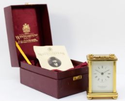 A modern Winegartens Ltd English brass case carriage clock, having 8 day movement, complete with