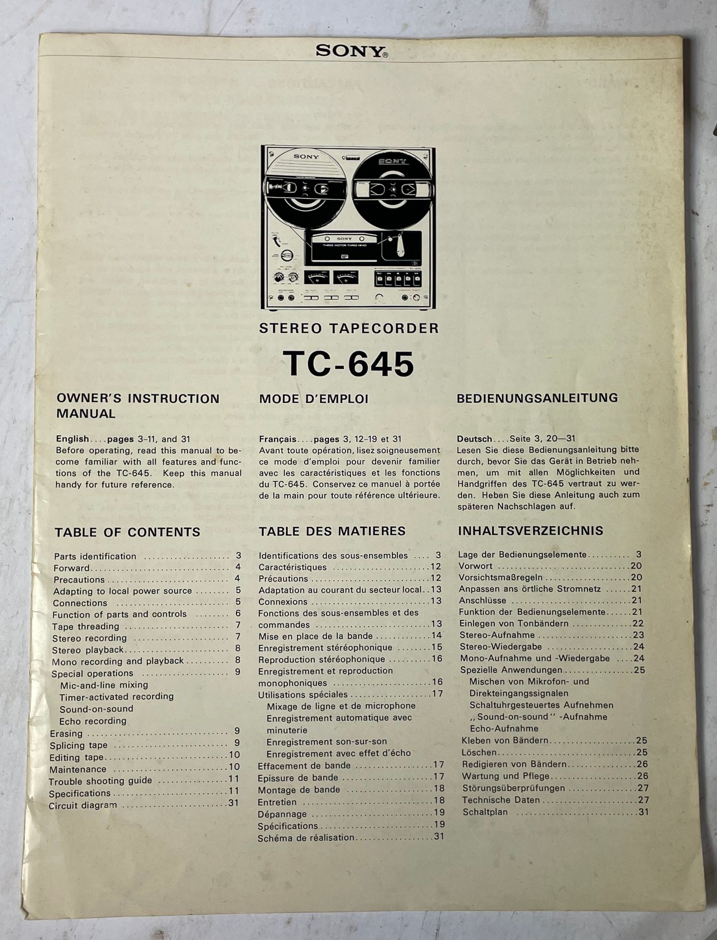 A Sony TC-645 reel to reel player with original operators manual. - Image 2 of 4