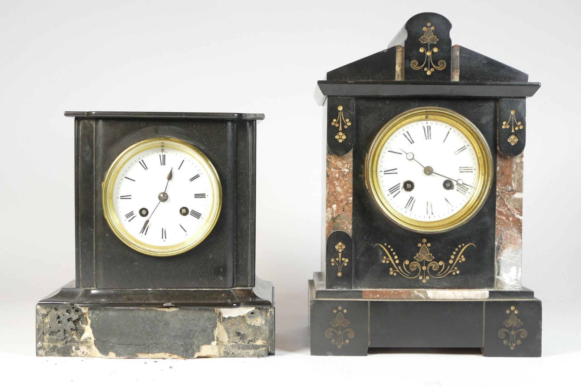 A collection of six Vienna style 8 day wall clocks, together with two Victorian slate mantel clocks, - Image 3 of 3