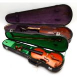 A students sized violin 'The Stentor 1' cased with bow, together with a cased violin (in need of