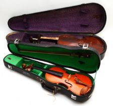 A students sized violin 'The Stentor 1' cased with bow, together with a cased violin (in need of
