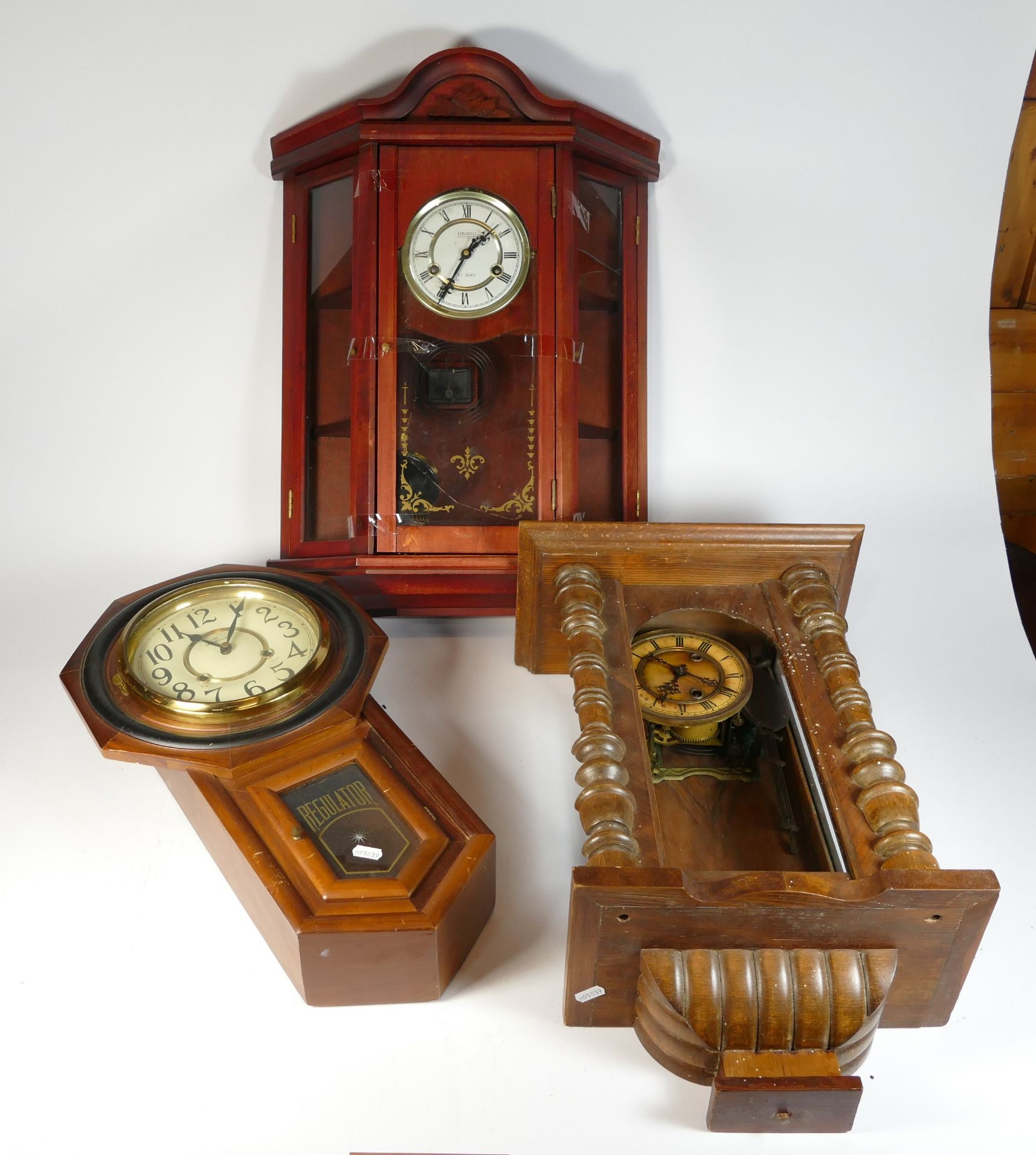 A collection of six Vienna style 8 day wall clocks, together with two Victorian slate mantel clocks, - Image 2 of 3