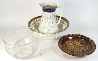 An Edwardian Wedgewood porcelain jug & bowl set, together with a studio pottery bowl by Eileen