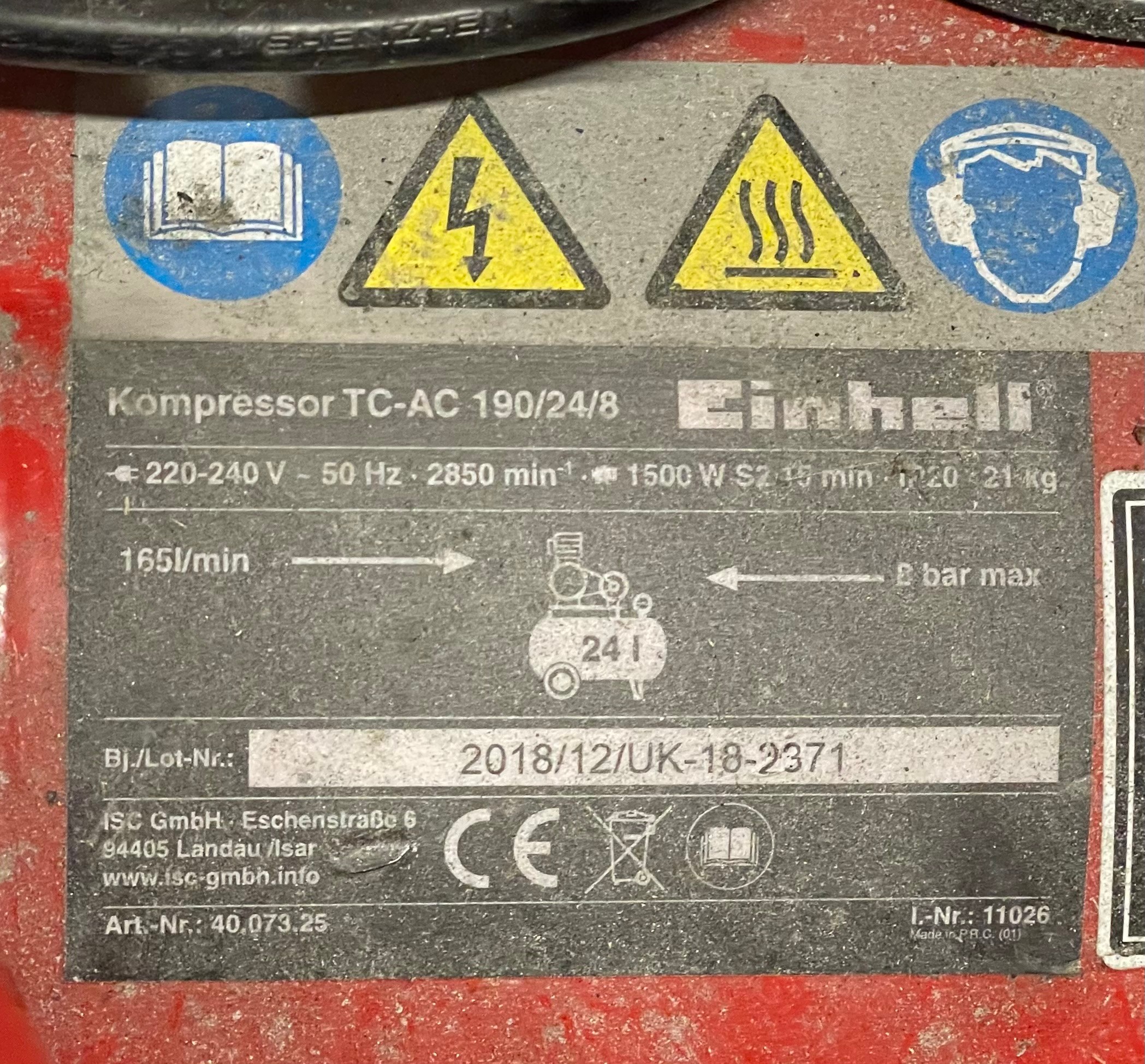 A Einhell 240 volt compressor, with associated airlines, grease gun and paint gun. - Bild 2 aus 3