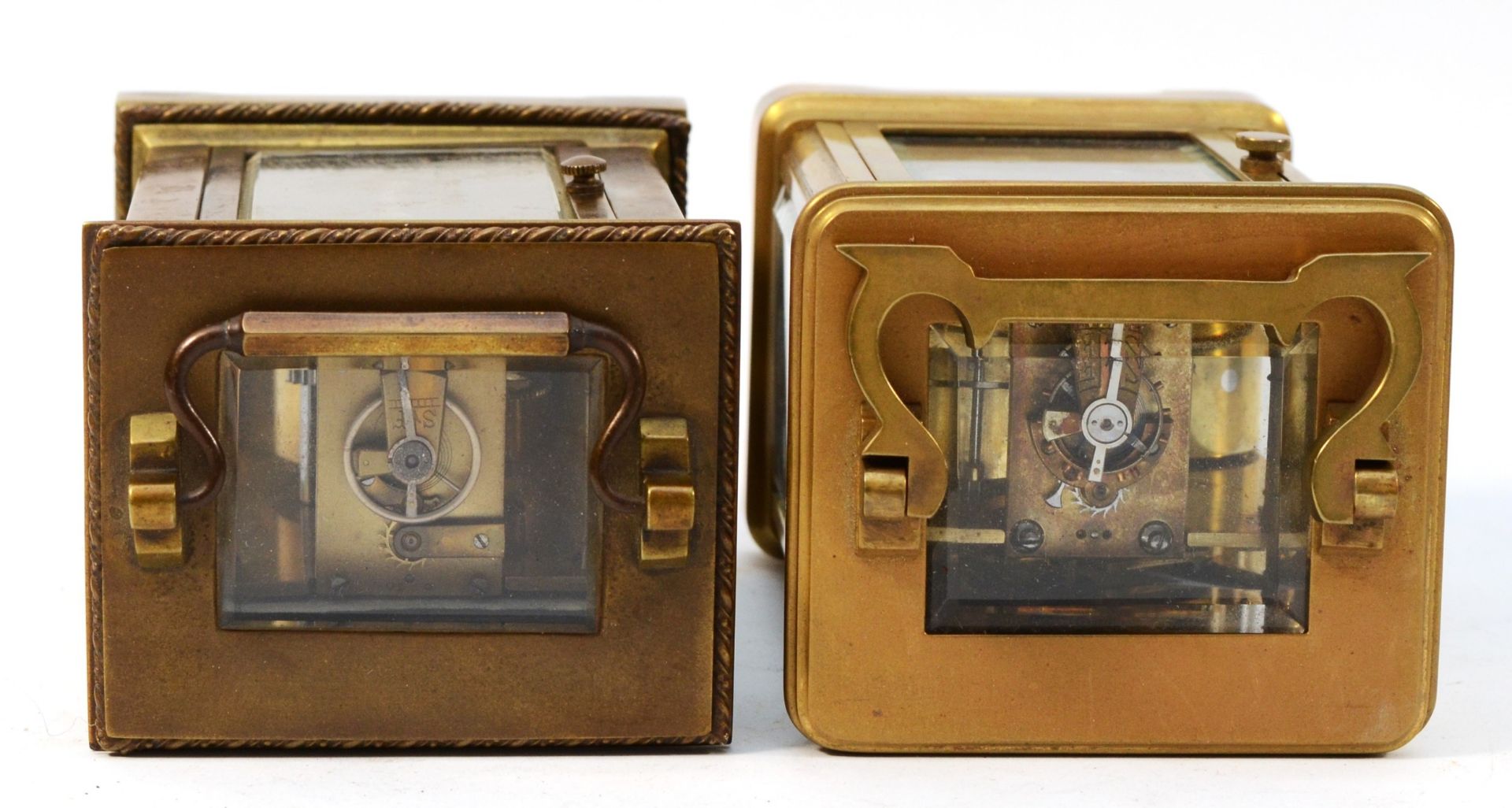 A 20th century brass case carriage clock, having 8 day movement striking on gong in traveling - Image 5 of 5