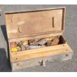 Two carpenters tool chests and contents, to include spanners, saws, planes, drill bits, socket