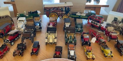 A large quantity of assembled plastic scale model vintage inspired vehicles to include two cased