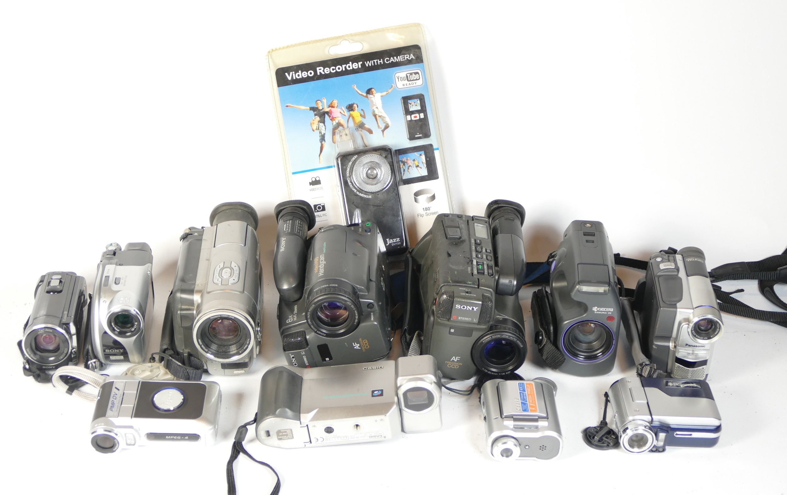 Thirteen video camcorders to include a Sony DCR-DVD105E, a Panasonic NV D511B, a Sony CCD TR707E and