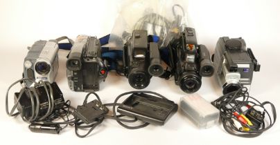 Five video camcorders comprising of a Sony CCD-FX500E, a Samsung VP-U10, a Sony DCR-TRV410E, a