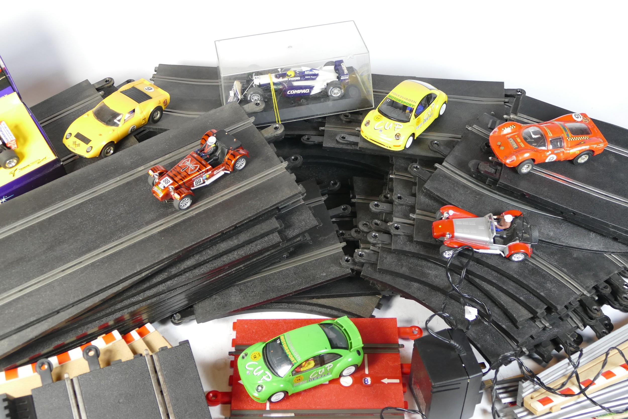 A collection of Scalextric model racing parts, track, and cars. - Image 2 of 2