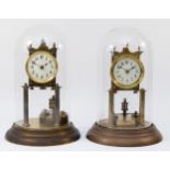 Two anniversary clocks, circa early 20th century, having single train movements fronted by porcelain