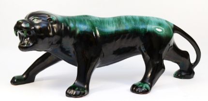 A large Canadian Blue Mountain pottery study of a tiger, L58cm.