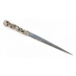 A silver letter opener, by Warwickshire Reproduction Silver, Birmingham 1970, with cast vine leaf