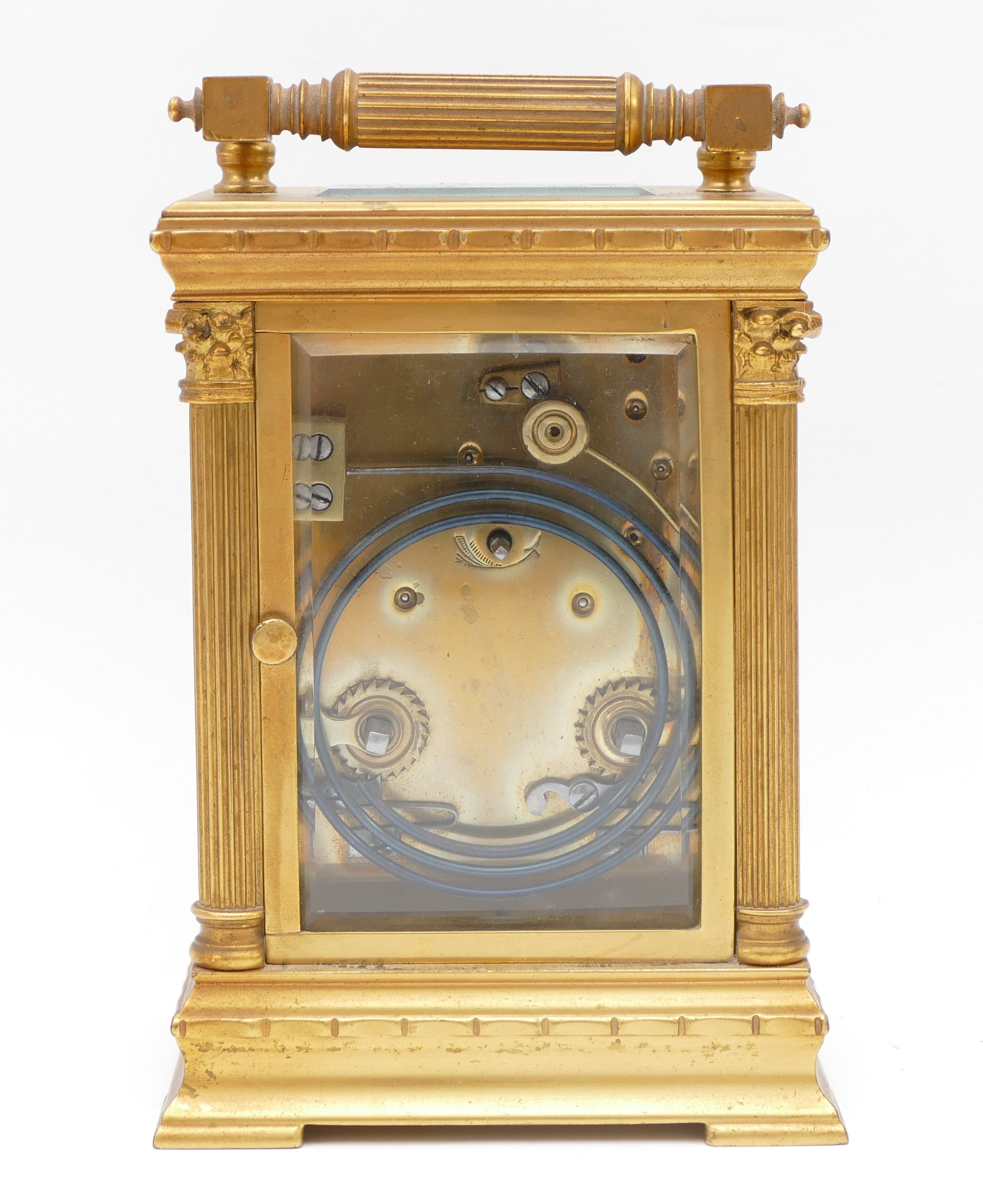 An early 20th century large gilt brass carriage clock, the 8 day movement stamped 'Made In France' - Image 4 of 5