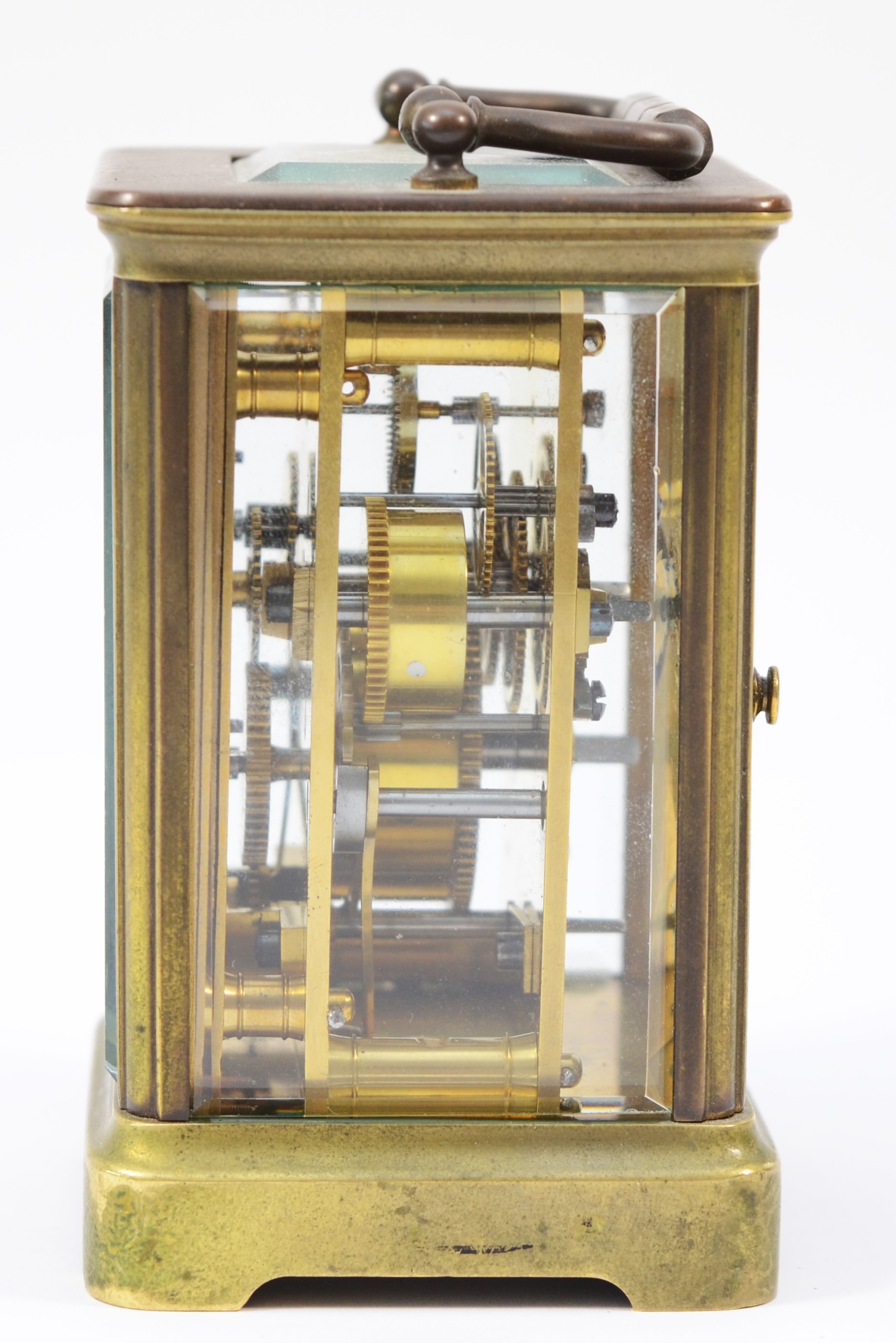 An early 20th century gilt brass French carriage clock, having platform escapement and alarm, the - Image 2 of 5