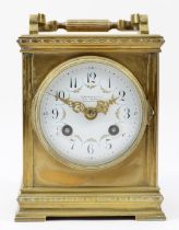 An early 20th century French brass case carriage/mantel clock, of square form having painted