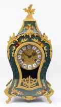 A 20th century eight day Boulle mantel clock, the painted and ebonised case with simulated floral