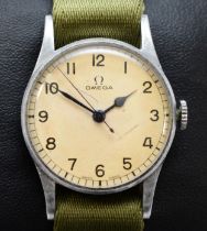 Omega WWII era stainless steel manual wind gentleman's wristwatch, c. 1939, 16 jewel cal 30 T2SC