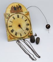 A Black Forest wall clock, circa 1900s, square convexed wooden painted dial with arched painted
