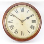 A Victorian mahogany circular wall clock, single fusee movement, moulded mahogany and brass circular