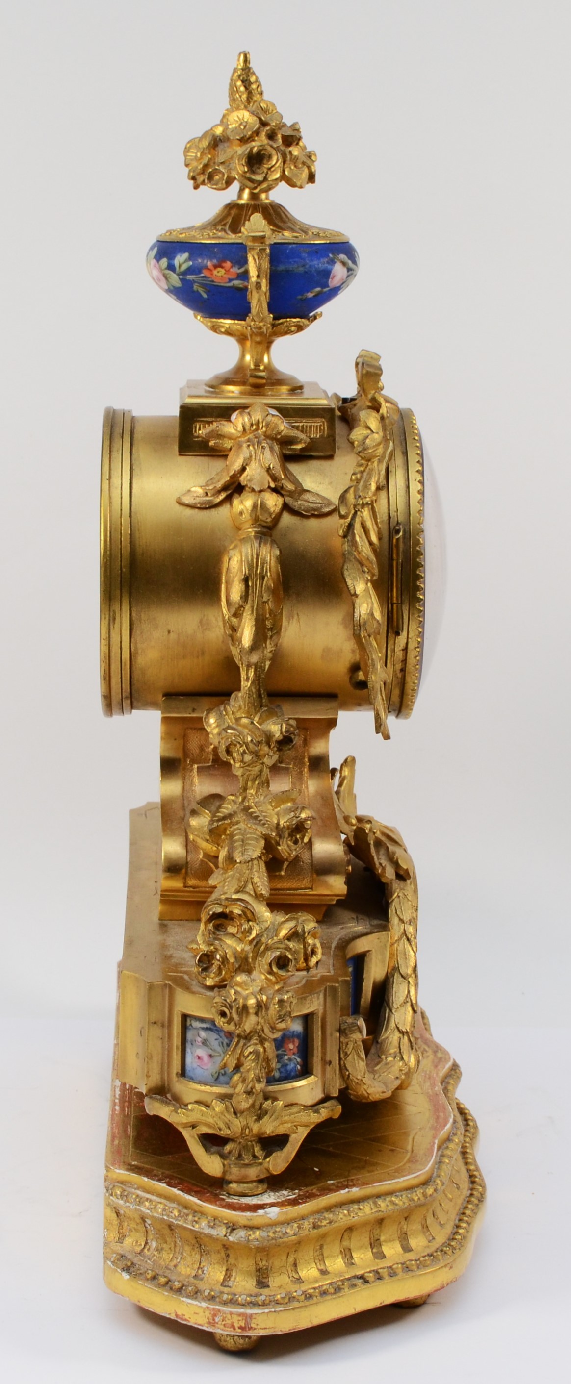 A French ormolu mounted Sèvres mantel clock, late 19th Century, of Louis XVI style, having 8 day - Image 7 of 11