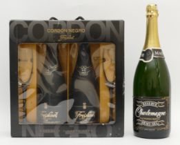 A magnum of Charlemagne reserve demi-sec with a Freixenet gift set comprising of two bottles and two