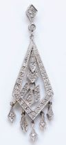 An unmarked 18K gold and diamond Art Deco style pendant, set with brilliant cut stones, 44mm, 3.3gm.