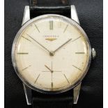 Longines, a stainless steel manual wind gentleman's wristwatch, c. 1960's, ref 8888 31, the silvered