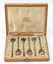 A Russian silver gilt and niello set of six lemon tea spoons, by Stepan Levin, Moscow c.1900, 84