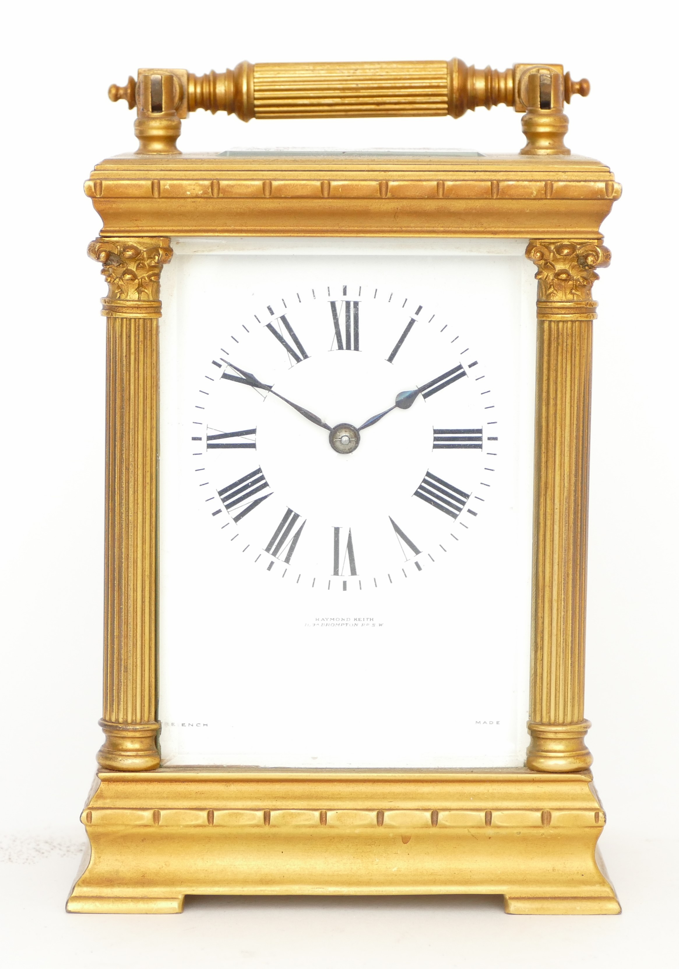 An early 20th century large gilt brass carriage clock, the 8 day movement stamped 'Made In France'