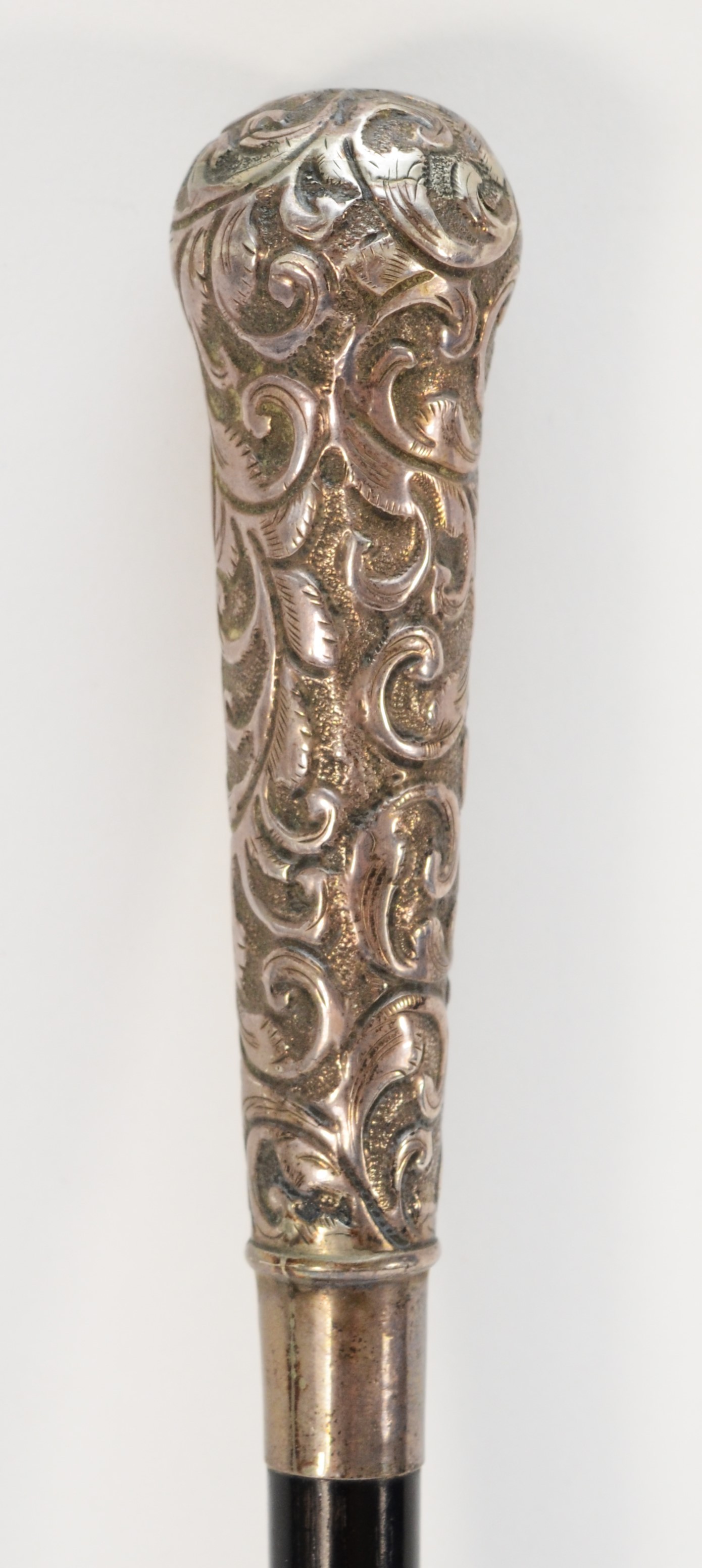 A Victorian silver and ebony conductors baton, Birmingham 1890, 52cm. Central plaque has had an - Image 2 of 7