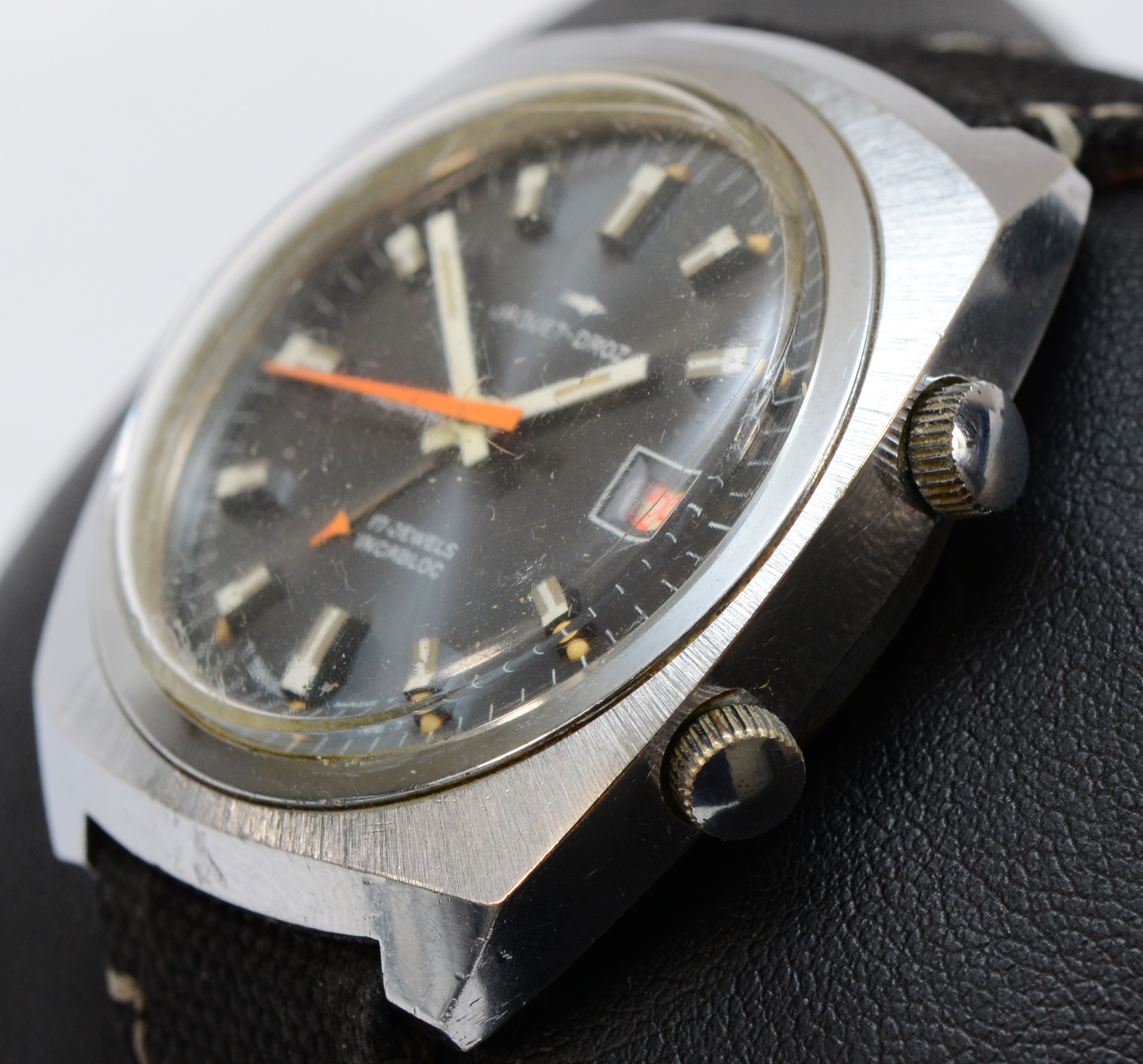Jaquet-Droz, a stainless steel manual wind alarm and date gentleman's wristwatch, c.1970's, ref 225, - Image 4 of 5