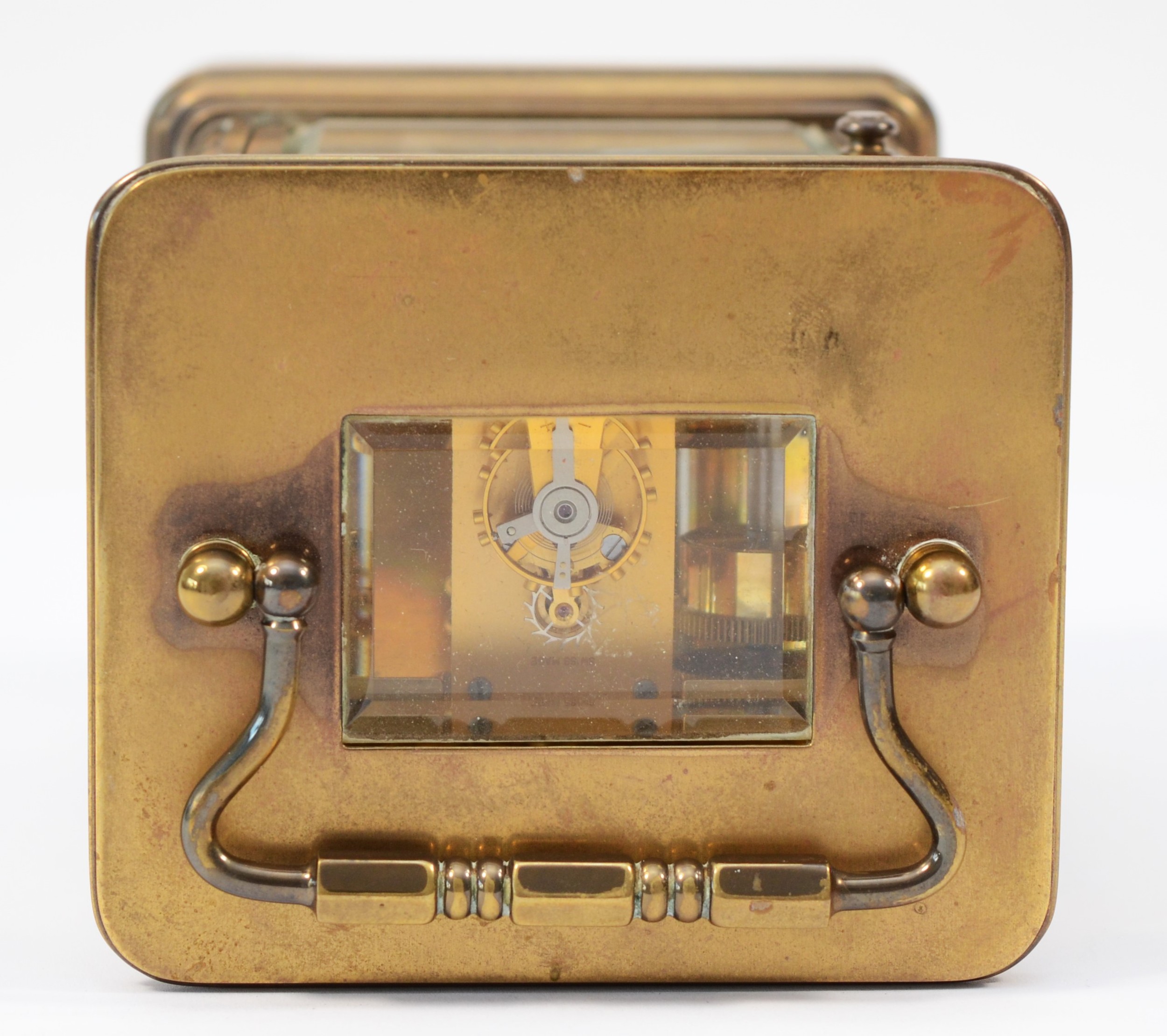 A 20th century Matthew Norman brass case carriage clock, having enamelled white dial with Roman - Image 5 of 5
