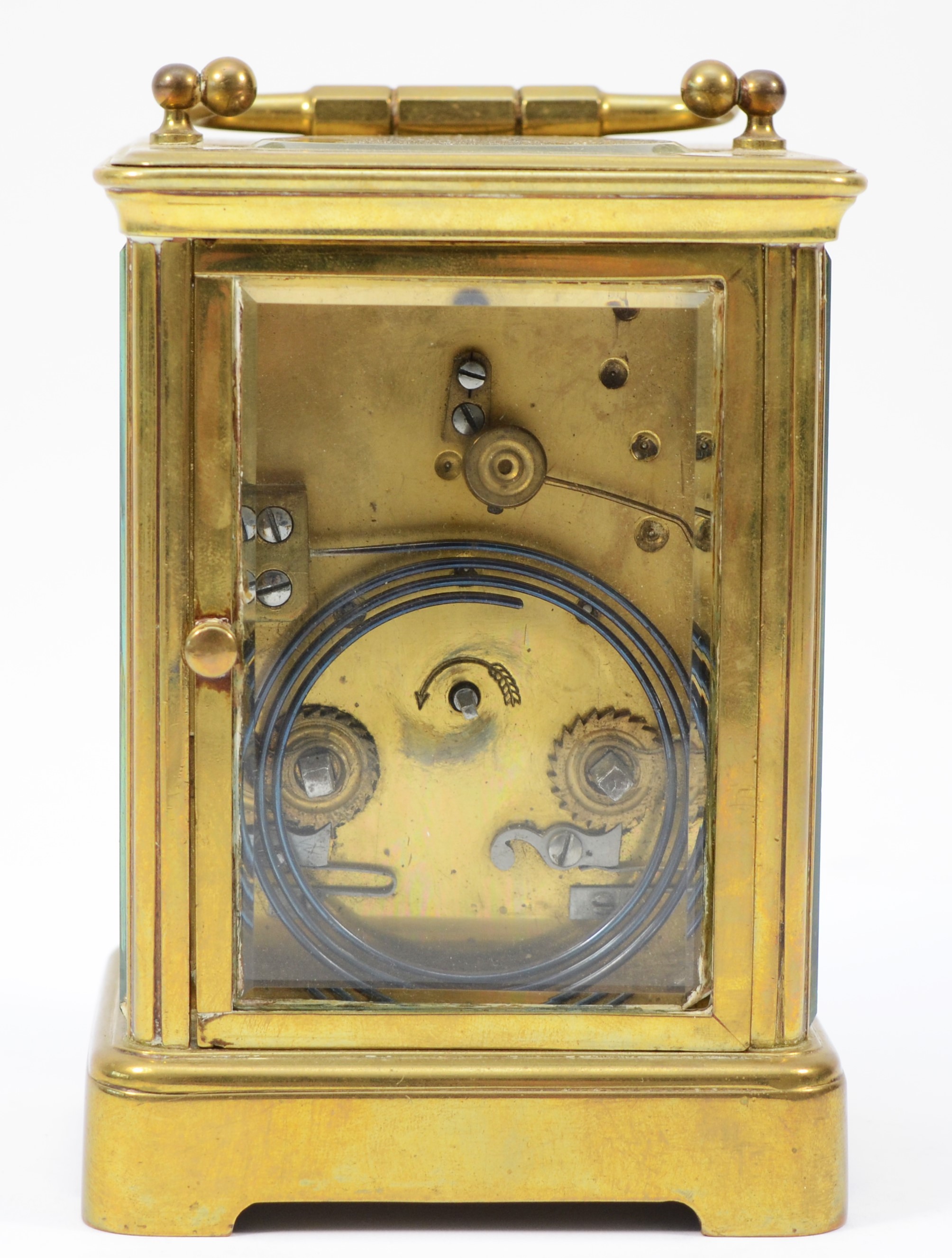 An early 20th century brass case carriage clock, having enamelled dial with Roman numerals, the 8 - Image 3 of 5