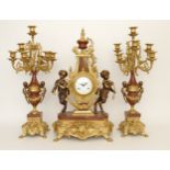 A late 20th century Franz Hermle 'Imperial' clock garniture, the signed two train 8 day movement