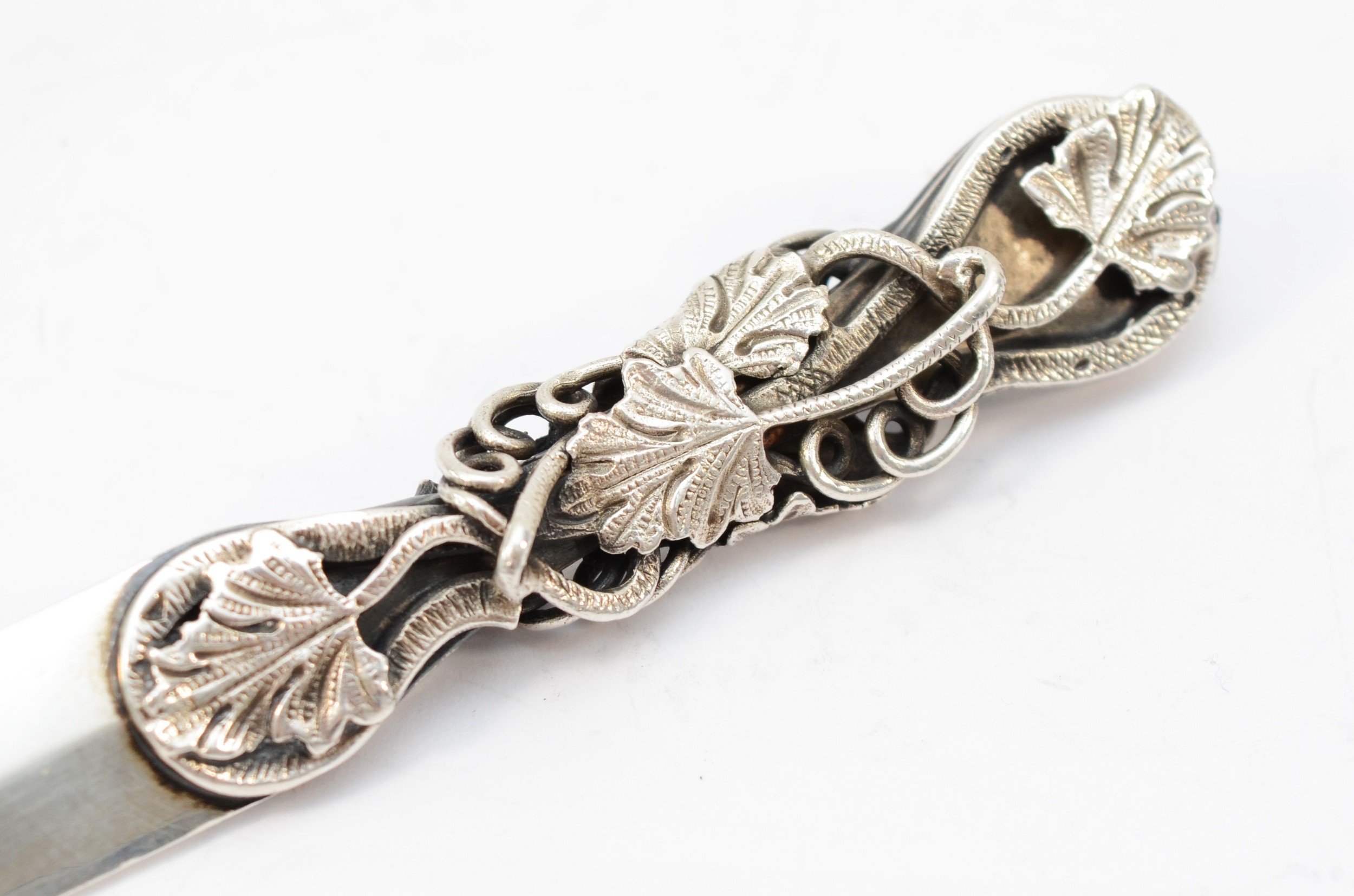 A silver letter opener, by Warwickshire Reproduction Silver, Birmingham 1970, with cast vine leaf - Image 3 of 5