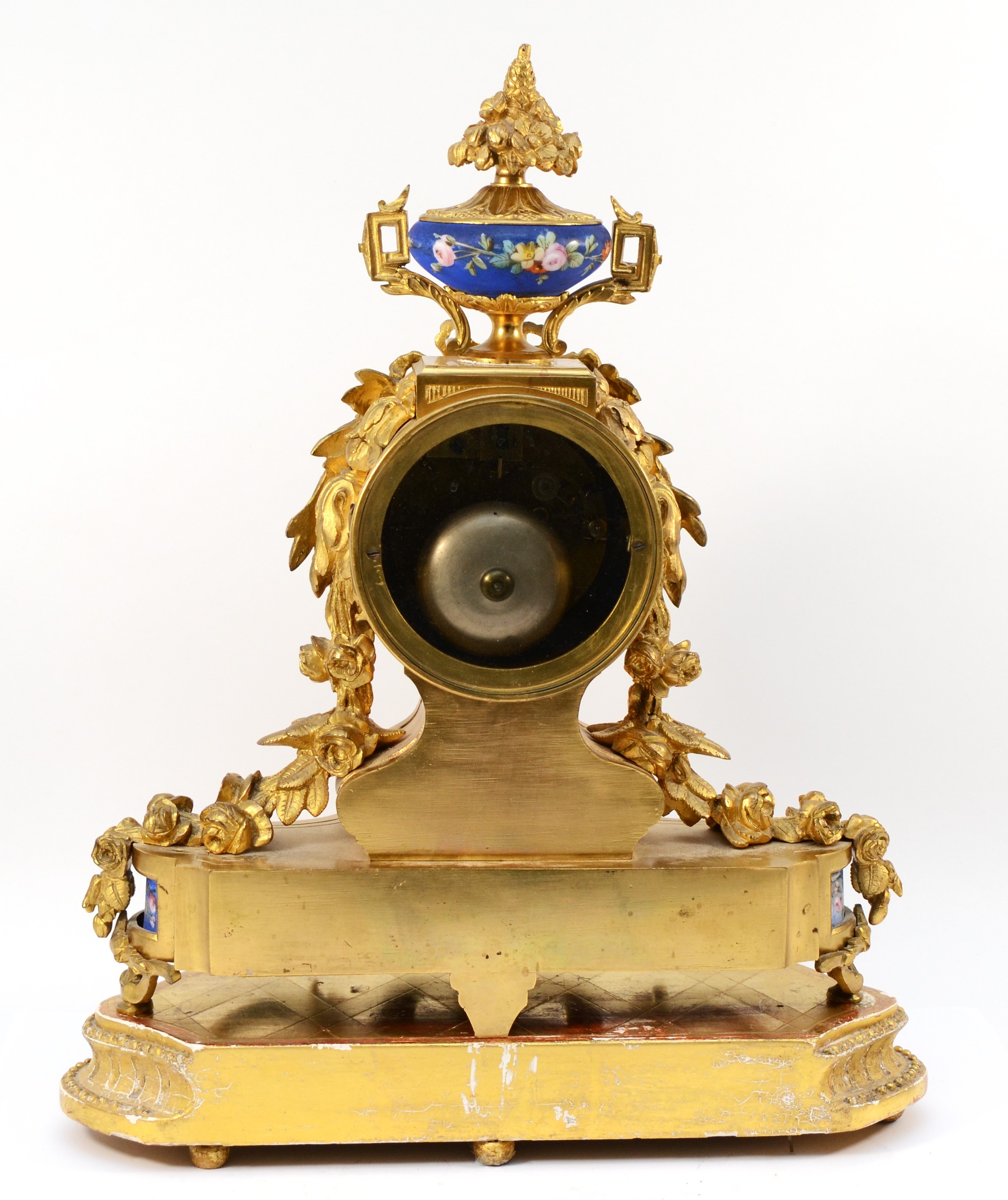 A French ormolu mounted Sèvres mantel clock, late 19th Century, of Louis XVI style, having 8 day - Image 5 of 11
