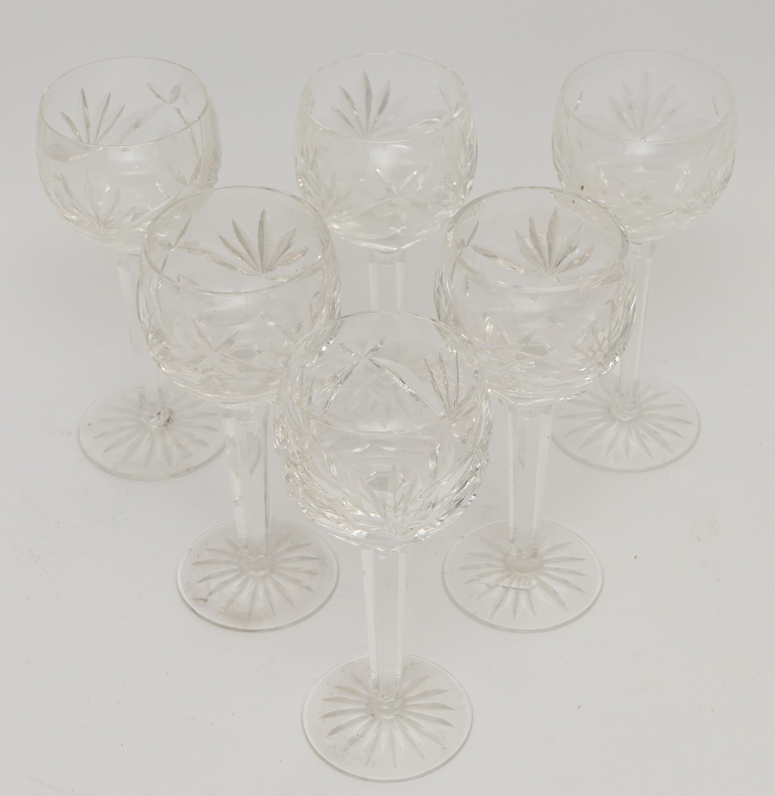 A set of six Waterford Crystal 'Colleen' wine glasses, stamped to bases, 19cm tall.