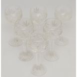 A set of six Waterford Crystal 'Colleen' wine glasses, stamped to bases, 19cm tall.