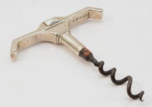 An Art Deco silver cork screw, by H. Pidduck & Sons, London 1936, of geometric form, 8.5cm across,