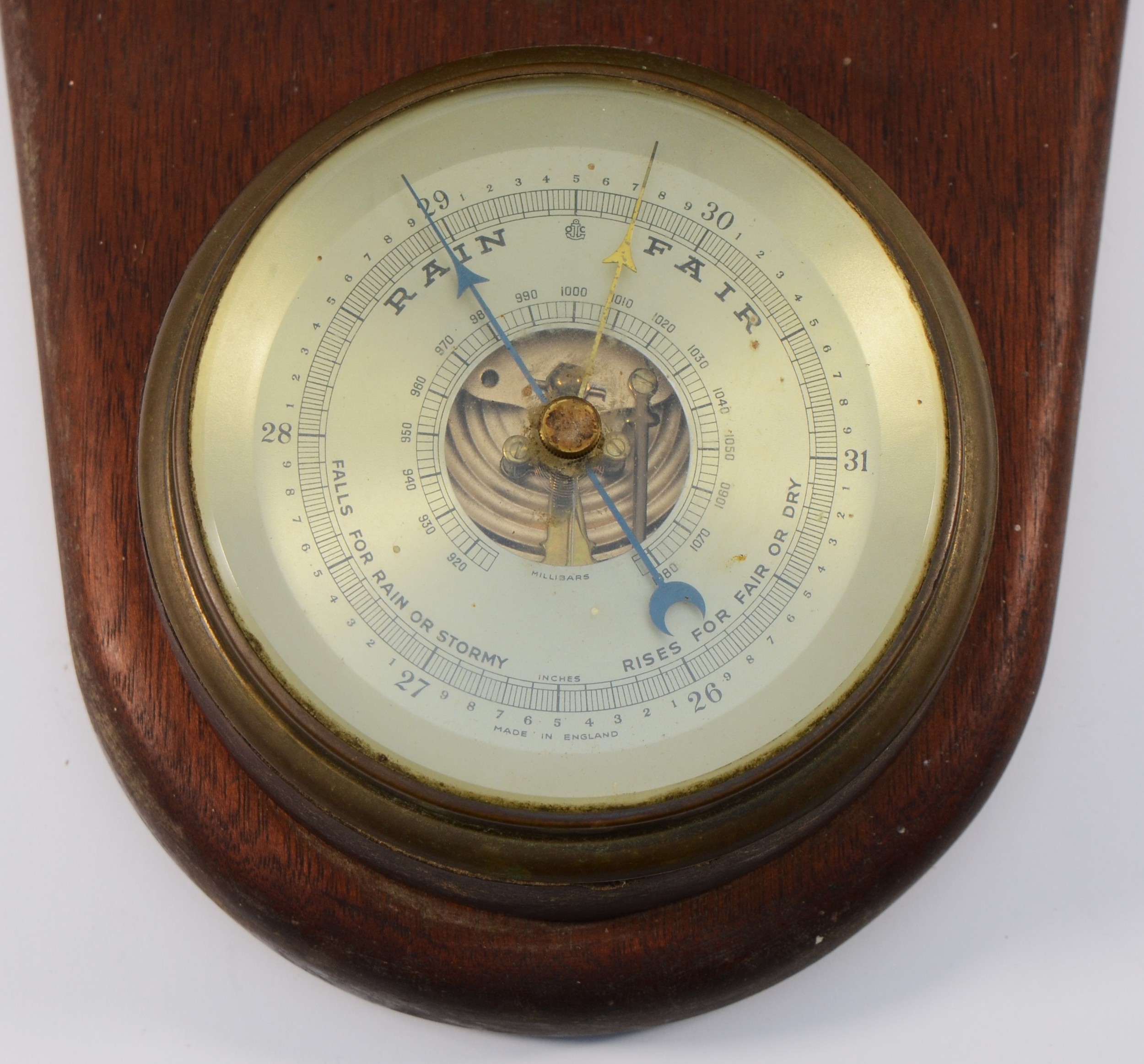 A 20th century combination brass bulkhead clock and barometer, retailed by Mcleod & Son Liverpool, - Image 3 of 3