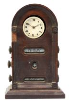 A late 19th century mahogany cased desk calendar, incorporating a clock (in need of repair) 23cm