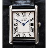 WITHDRAWN. Cartier, de Must, a silver quartz gentleman's wristwatch, black Roman numerals,