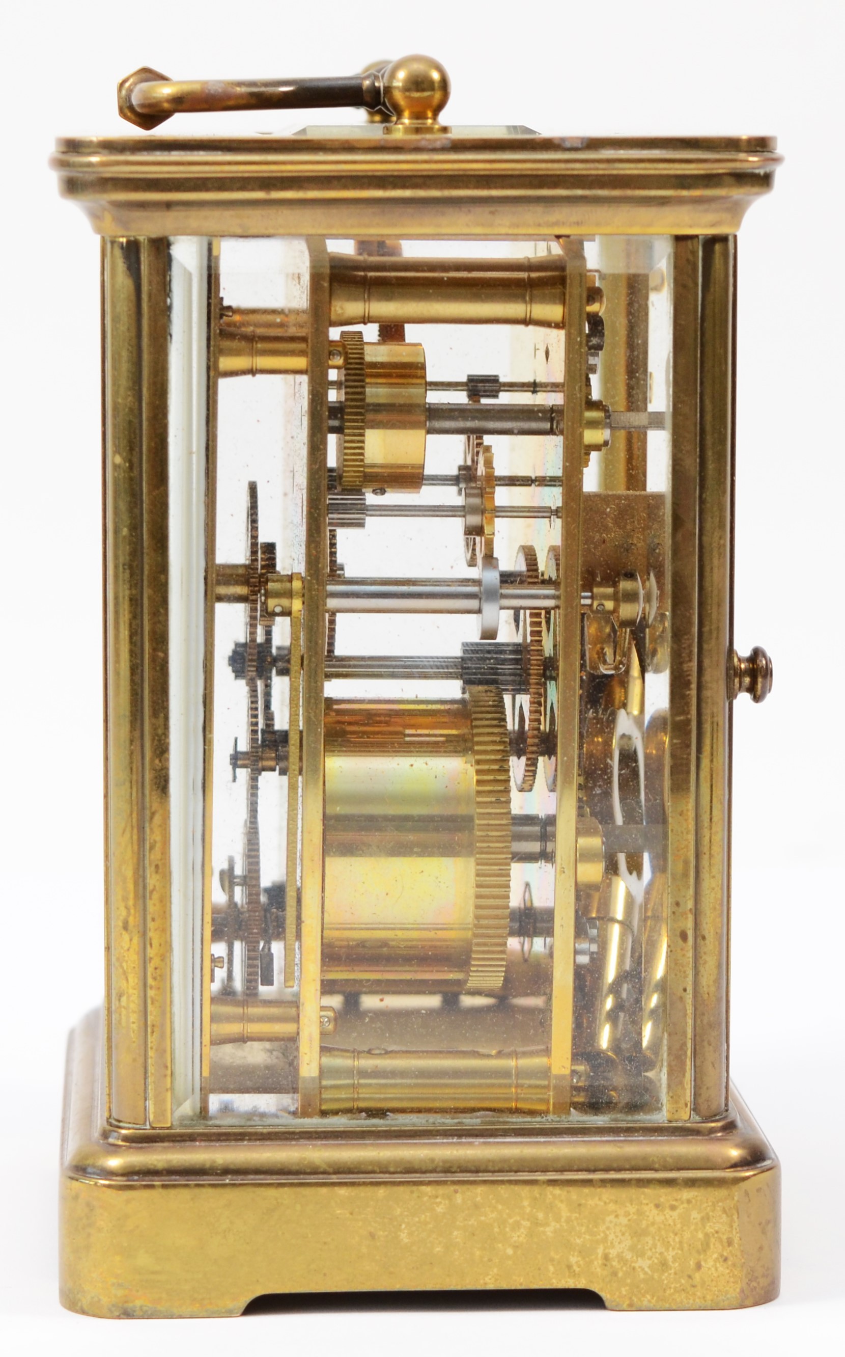 A 20th century Matthew Norman brass case carriage clock, having enamelled white dial with Roman - Image 2 of 5