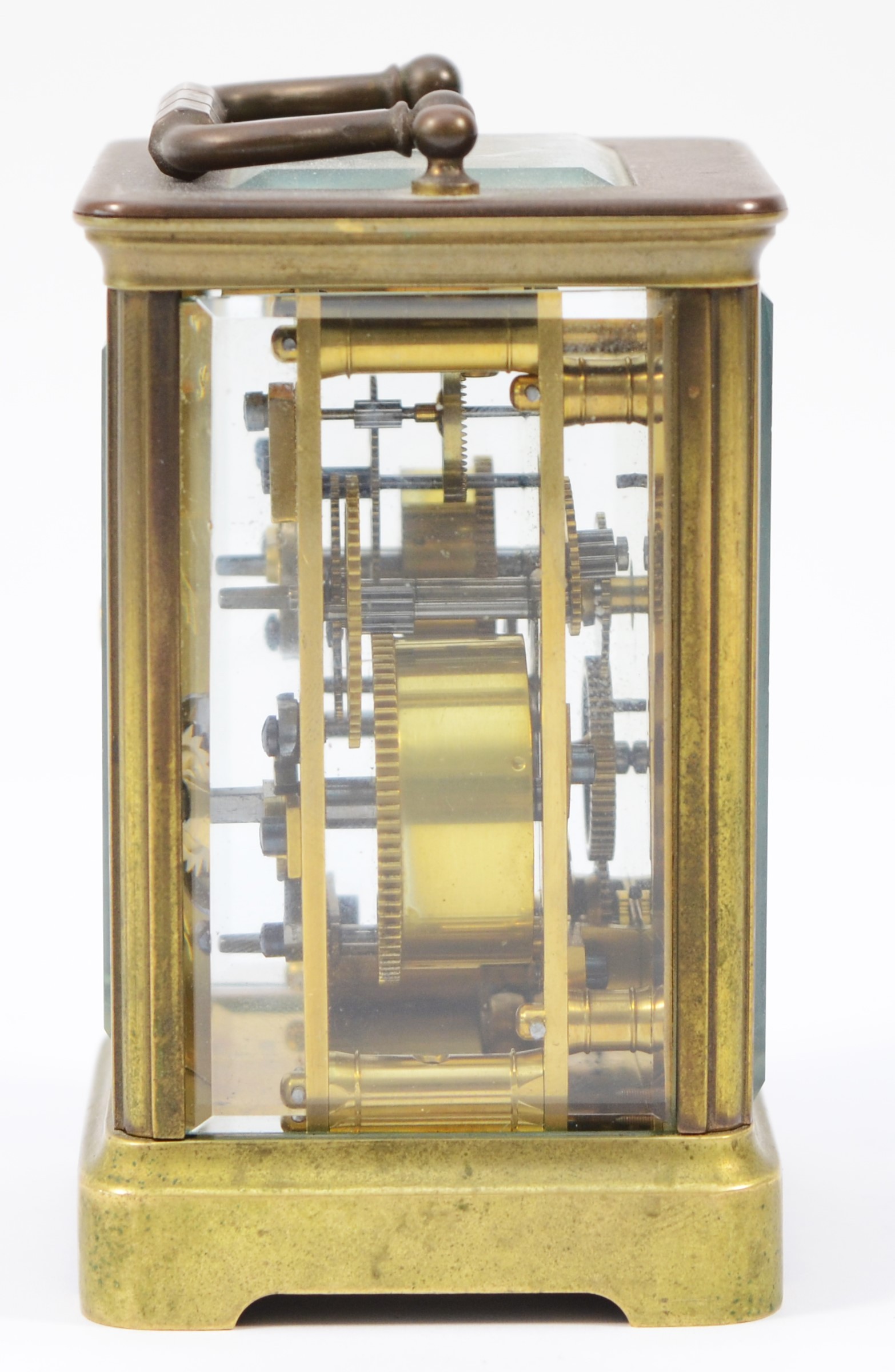 An early 20th century gilt brass French carriage clock, having platform escapement and alarm, the - Image 4 of 5