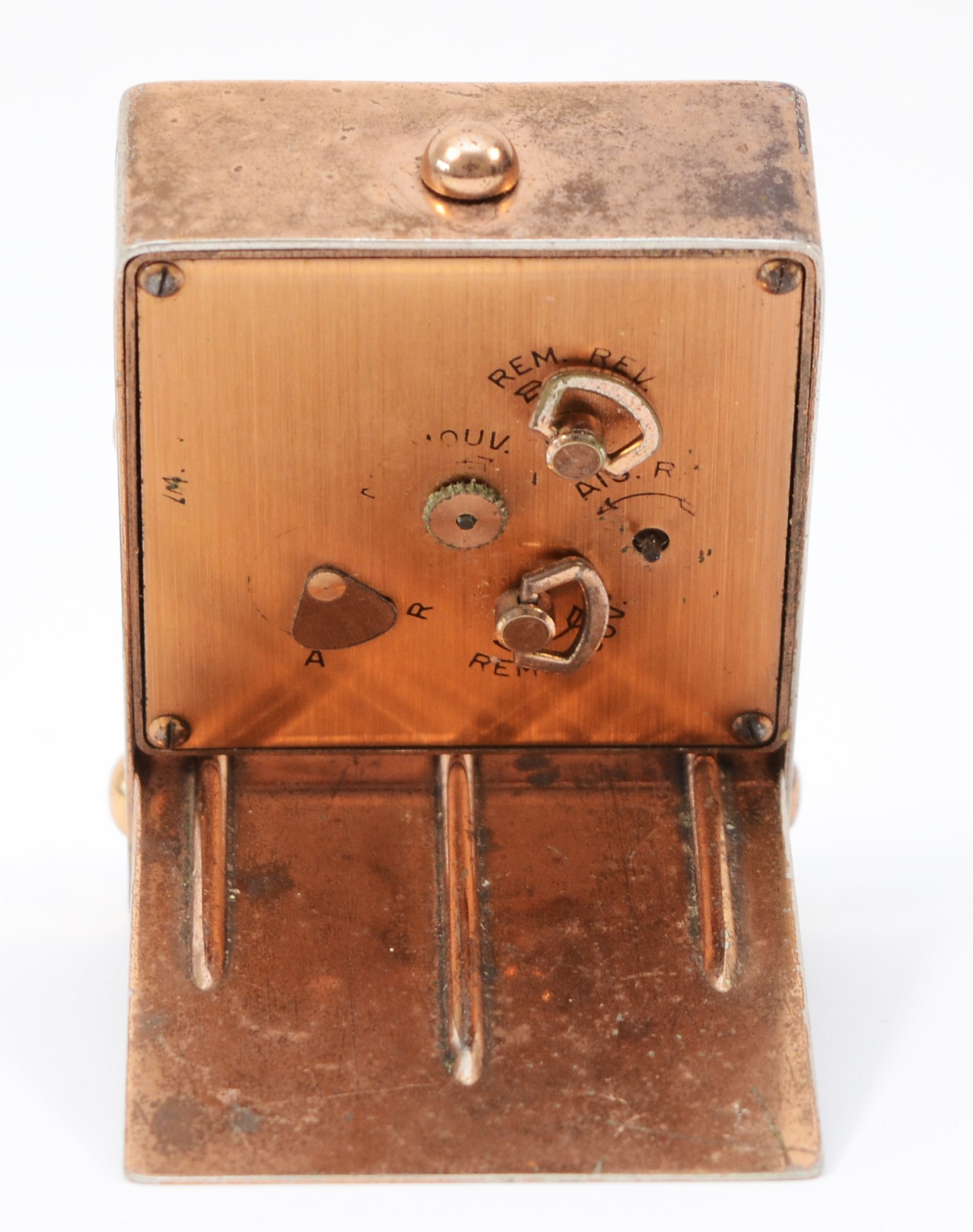 A 1920s Art Deco Jaeger traveling alarm clock, plated copper folding case, the dial stamped Jaeger - Image 4 of 7